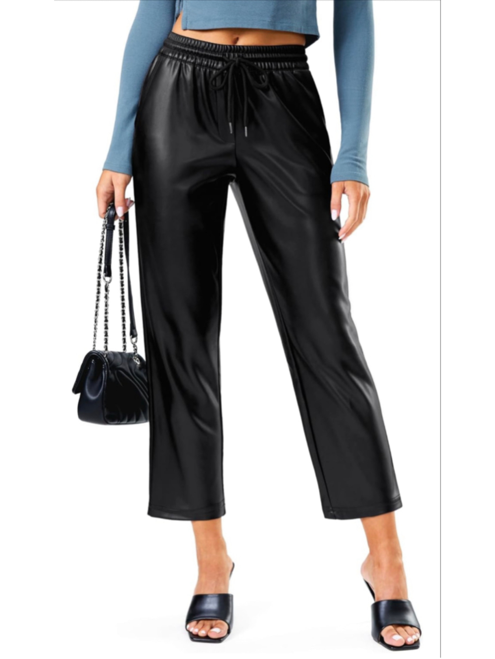 NEW Vegan Leather Pants High Waisted Straight Leg Cropped Ankle L